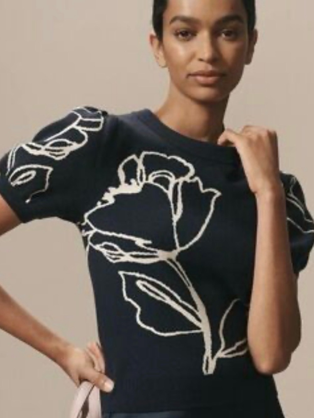 Maeve by Anthropologie Floral Short Sleeve Puff Sleeve Sweater